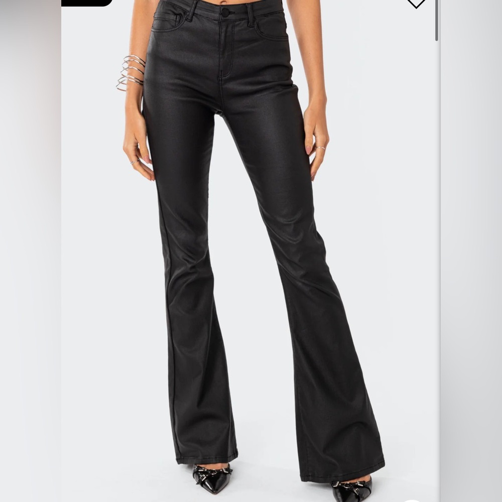 Edikted Luna Faux Leather Flare Jeans black size small